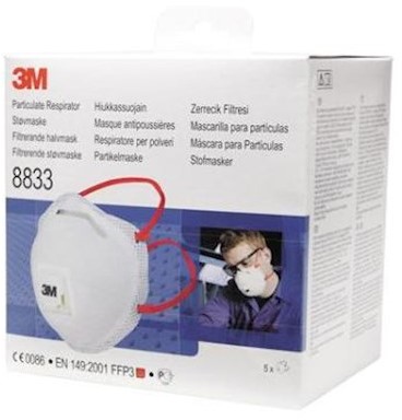 3M 8833S stofmasker FFP3 R D met uitademventiel in kleinverpakking