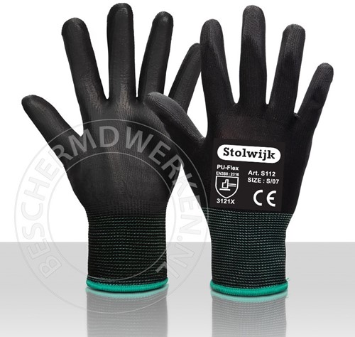 Stolwijk S112 PU-Flex werkhandschoenen - zwart - 7/s