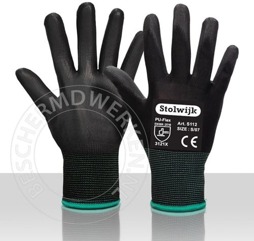 Stolwijk S112 PU-Flex werkhandschoenen - zwart - 9/l